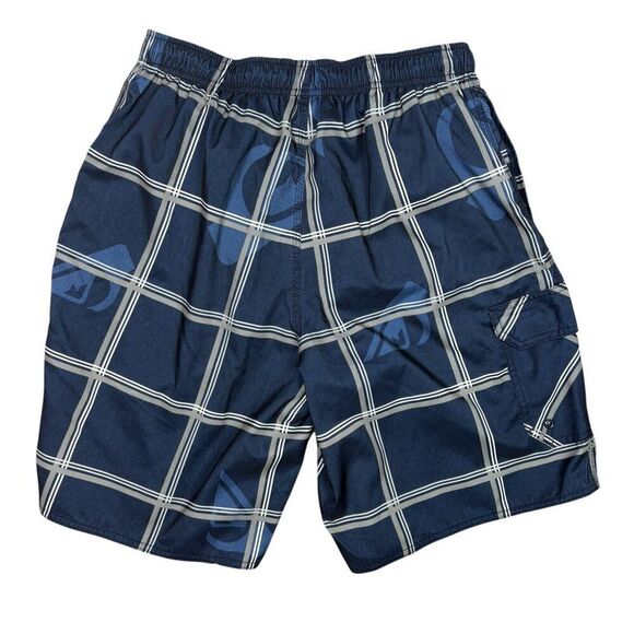 Quiksilver Navy Plaid Swim Trunks W/ Cargo Pocket Elastic Waist Size Medium - Picture 1 of 7